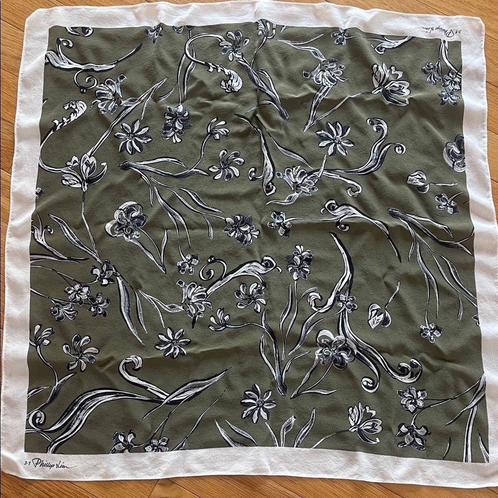 3.1 Phillip Lim Olive and White Floral Scarf